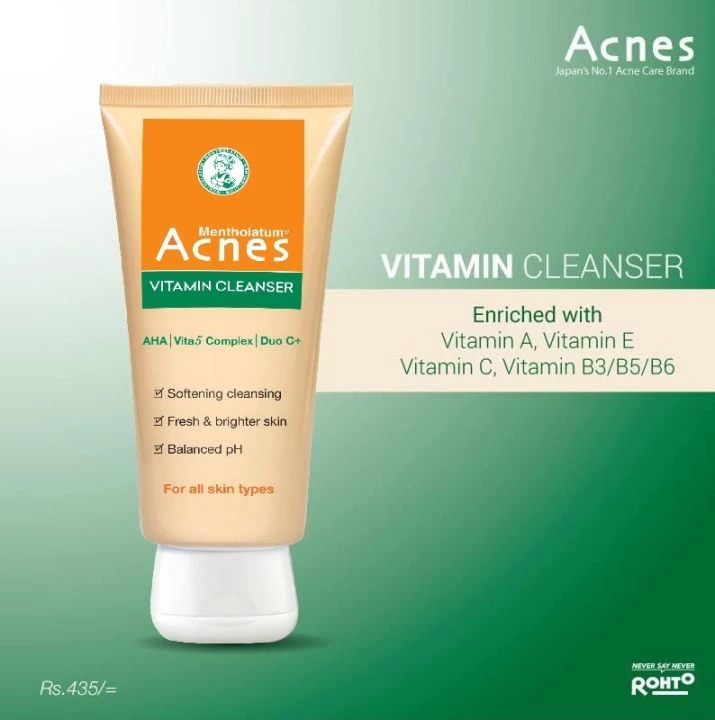 Rohto Mentholatum Acnes Vitamin Cleanser Face Wash for Gentle Cleansing & Nourishment – 100g